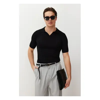 Trendyol FL Black Slim-Narrow Polo Neck Plain Knitwear Polo Neck T-shirt