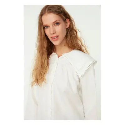 Trendyol Ecru Collar Woven Shirt with Pompom Detail