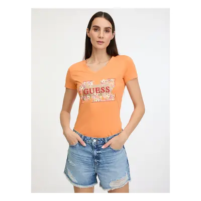 Orange women's T-shirt Guess Logo Flowers - Women