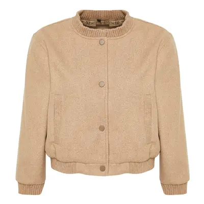 Trendyol Beige Regular Pattern Knitted Cashmere Bomber Jacket Coat