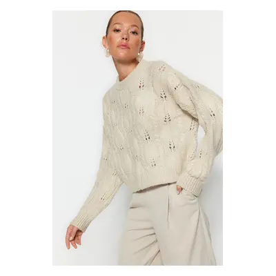 Trendyol Stone Wide Pattern Openwork/Hole Knitwear Sweater