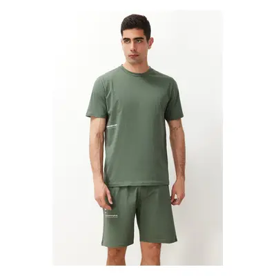 Trendyol Green Reguar Fit Printed Knitted Pajama Set with Shorts