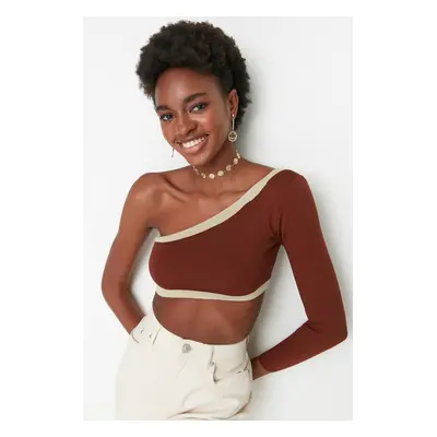 Trendyol Brown Crop One-Shoulder Knitwear Blouse