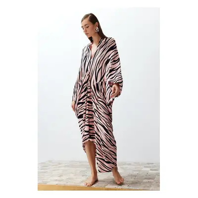 Trendyol Zebra Patterned Wide Pattern Maxi Woven Draped Beach Dress