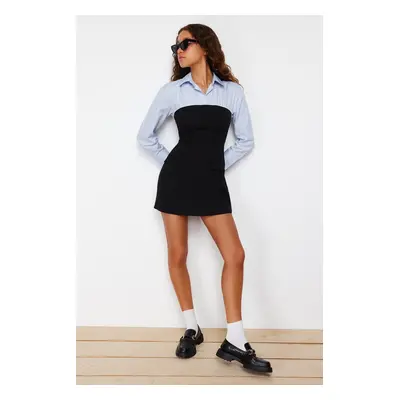 Trendyol Black Plain Bodycone Strapless Detailed Finike Mini Woven Shirt Dress