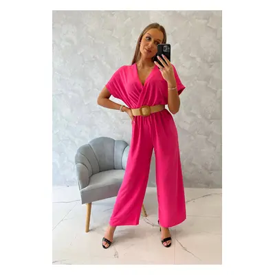 Overall with decorative belt at waist fuchsia