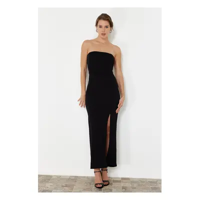 Trendyol Black Fitted Knitted Long Evening Dress