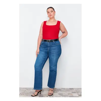 Trendyol Curve Red Square Collar Plain Basic Camisole Plus Size Athlete