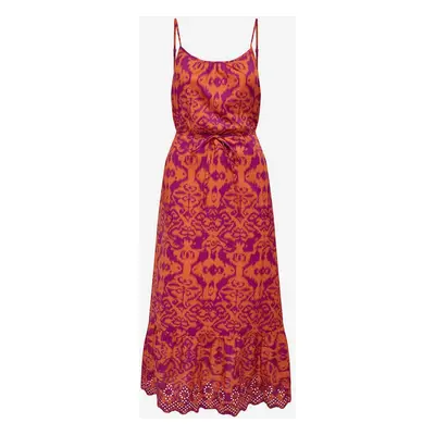 Orange women's patterned midi dress ONLY Lou