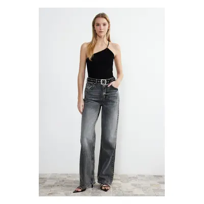 Trendyol Gray High Waist Wide Leg Jeans