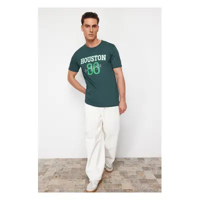 Trendyol Dark Green Houston Printed Regular Cut T-shirt