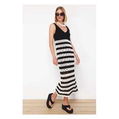 Trendyol Black Striped Unlined Openwork/Perforated Knitwear Dress