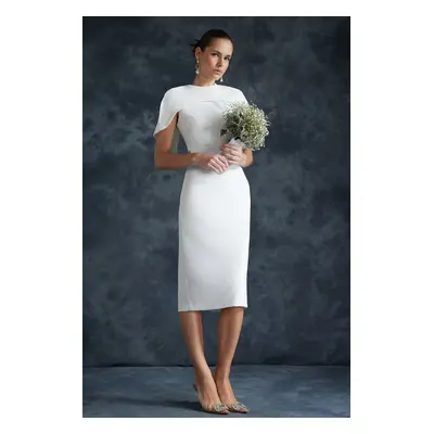 Trendyol Bridal White Sleeve Detailed Woven Wedding/Wedding Elegant Evening Dress