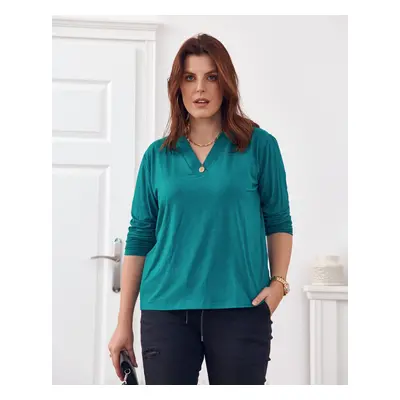 Classic green blouse with V-neck