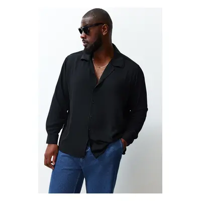 Trendyol Black Regular Fit Open Collar Summer Linen Look Plus Size Shirt