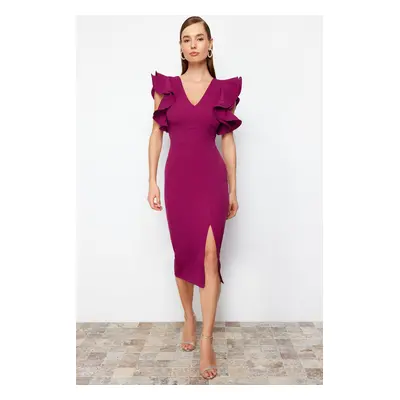 Trendyol Plum Ruffle Detailed Woven Elegant Evening Dress