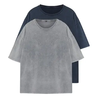 Trendyol Anthracite-Indigo Aged/Faded Effect 2-Pack Tshirt