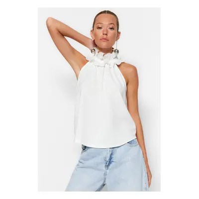 Trendyol Ecru Collar Detailed Smart Crepe Knitted Blouse