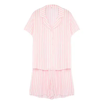 Trendyol Curve Pink Shirt Collar Striped Woven Pajama Set