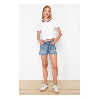 Trendyol Blue Waist Detailed High Waist Denim Shorts & Bermuda