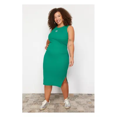 Trendyol Curve Green Embroidery Detailed Camisole Midi Knitted Plus Size