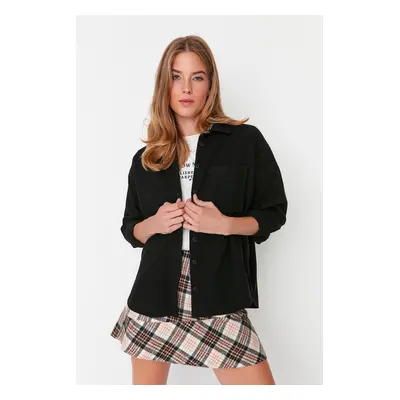 Trendyol Black Shirt Jacket with Woven Buttons