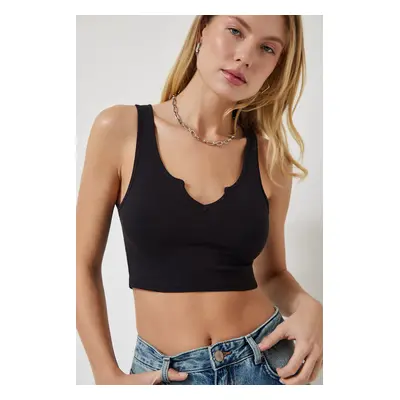 Happiness İstanbul Women's Black Strappy Crop Knitted Blouse