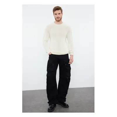 Trendyol Ecru Slim Fit Slim Cut Crew Neck Raglan Sleeve Basic Knitwear Sweater