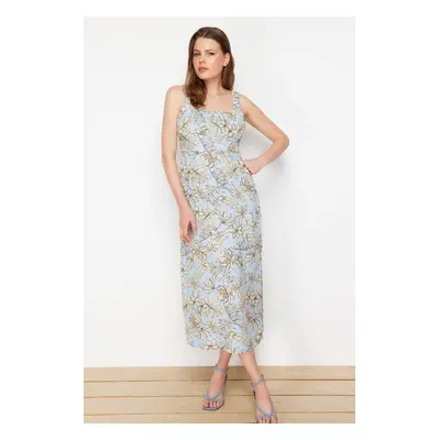 Trendyol Light Blue Floral A-Line 100% Viscose Maxi Woven Dress