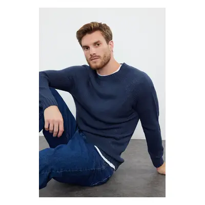 Trendyol Indigo Slim Fit Crew Neck Raglan Sleeve Basic Knitwear Sweater