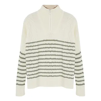 Trendyol Cream Wide Pattern Zippered Knitwear Sweater