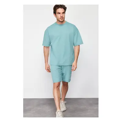 Trendyol Mint Oversize Printed Knitted Shorts Pajamas Set