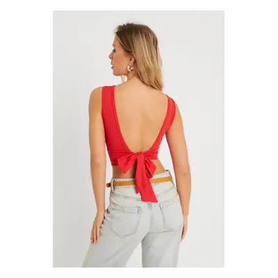 Cool & Sexy Women's Tie Back Crop Blouse Red