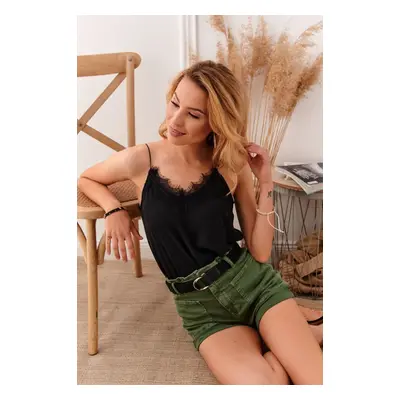 Green women's shorts with belt