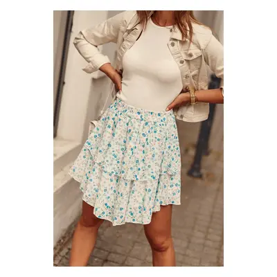 Chiffon skirt with cream and blue flowers