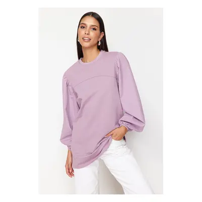 Trendyol Purple Sleeve Poplin Knitted Sweatshirt