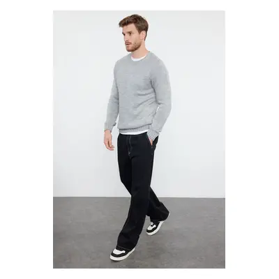 Trendyol Gray Slim Fit Crew Neck Raglan Sleeve Basic Knitwear Sweater