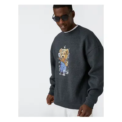 Koton Bear Printed Sweatshirt with Rayons, Crew Neck