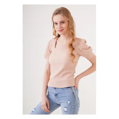 Bigdart Square Neck Knitted Blouse - Biscuit