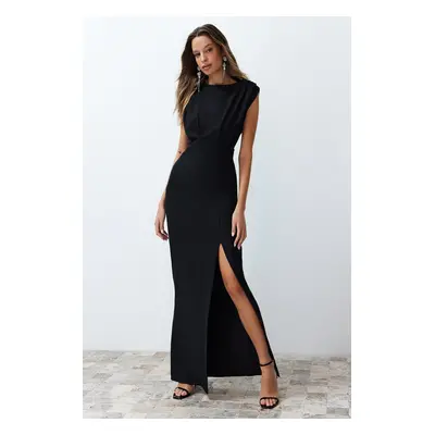 Trendyol Black Padded Woven Long Evening Dress