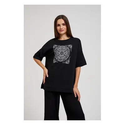 Women's T-shirt with Mandala print MOODO - black