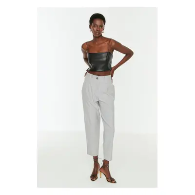 Trendyol Gray Carrot High Waist Polyviscon Woven Trousers