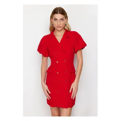 Trendyol Red Balloon Sleeve Detailed Jacket Form Mini Woven Dress