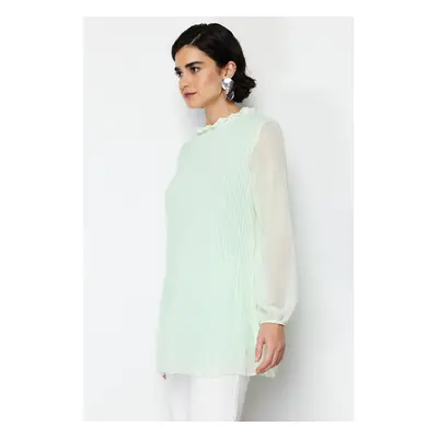 Trendyol Mint Chiffon Pleated Woven Tunic