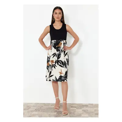 Trendyol Black Zero Sleeve Pool Collar Skirt Patterned Midi Knitted Dress