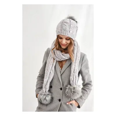 Winter set: hat and scarf, light gray-pink