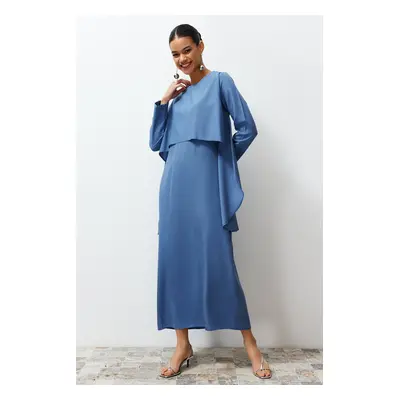 Trendyol Blue Plain Aller Detailed Woven Dress