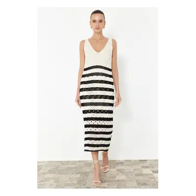 Trendyol Stone Striped Unlined Openwork/Perforated Knitwear Dress