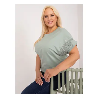 Pistachio cotton blouse plus size