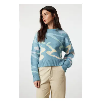 Trendyol Blue Soft Texture Abstract Patterned Knitwear Sweater